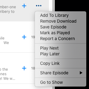 Apple Podcasts Menu